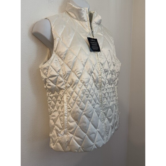 Lands End Puffer Vest Quilted Size XL/18-20 Ivory New Fall Winter Goose Down - Picture 2 of 9